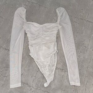 princess polly long sleeve white ruched bodysuit